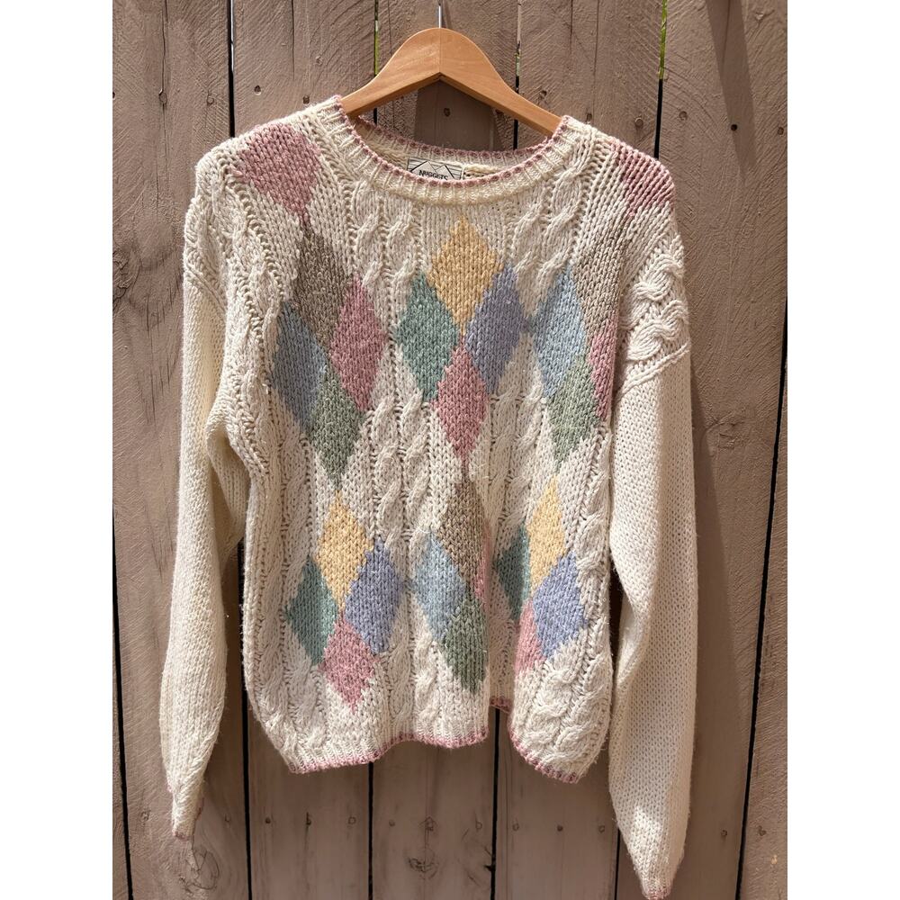 Vintage Nuggets Cable Knit Argyle Sweater | Oversized Grandpa Knit